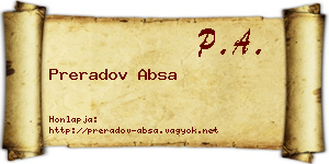 Preradov Absa névjegykártya